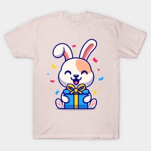 Cute Rabbit With Gift Box Cartoon T-Shirt